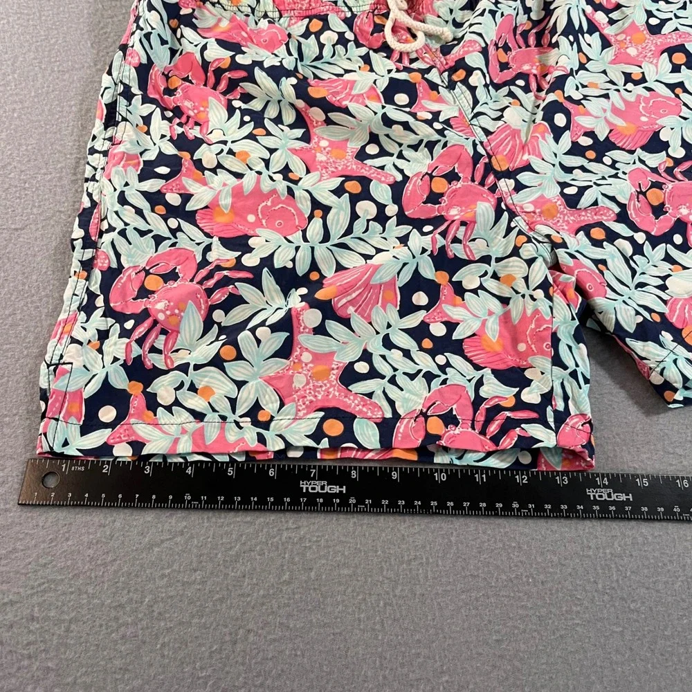 Lilly Pulitzer Mens XL Swim Trunks Pink Blue Crab Starfish Tropical Board Shorts